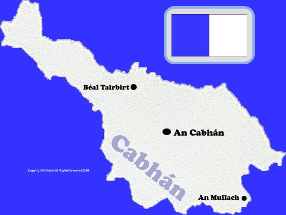 Cavan county map with flag and text