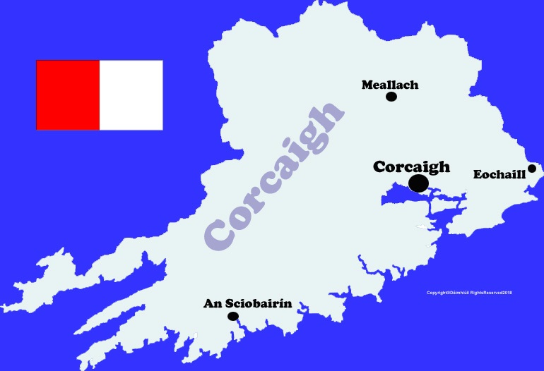 Cork county map with flag and text