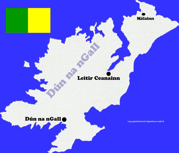 Donegal county map with flag and text