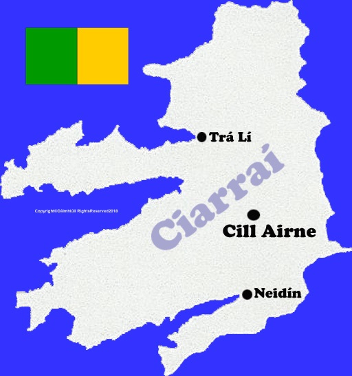Kerry county map with flag and text