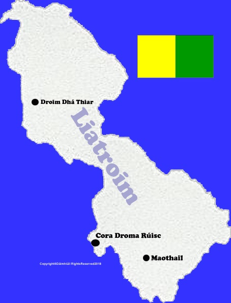 Leitrim county map with flag and text