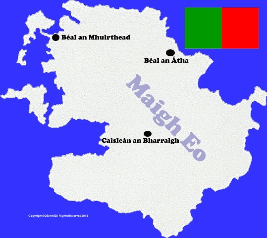 Mayo county map with flag and text