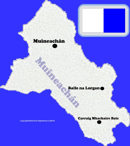 Monaghan county map with flag and text