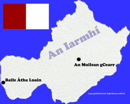 Westmeath county map with flag and text