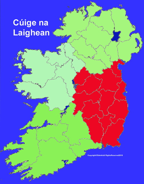 Leinster map shown in red as one unit