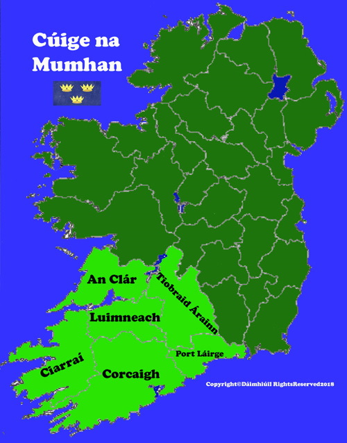 Munster province map with counties Ireland