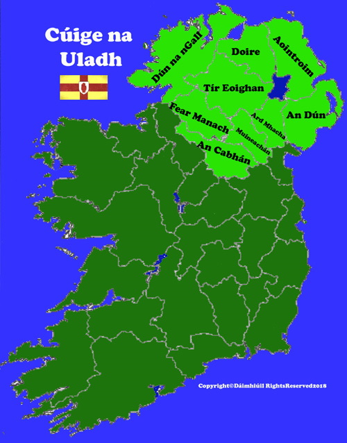 Map of Ulster Ireland with counties